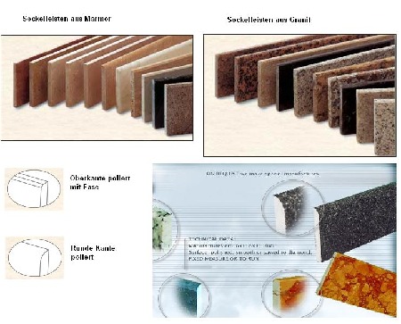 Sockelleisten, Bordüren und Zierleisten aus Naturstein und Kunststein