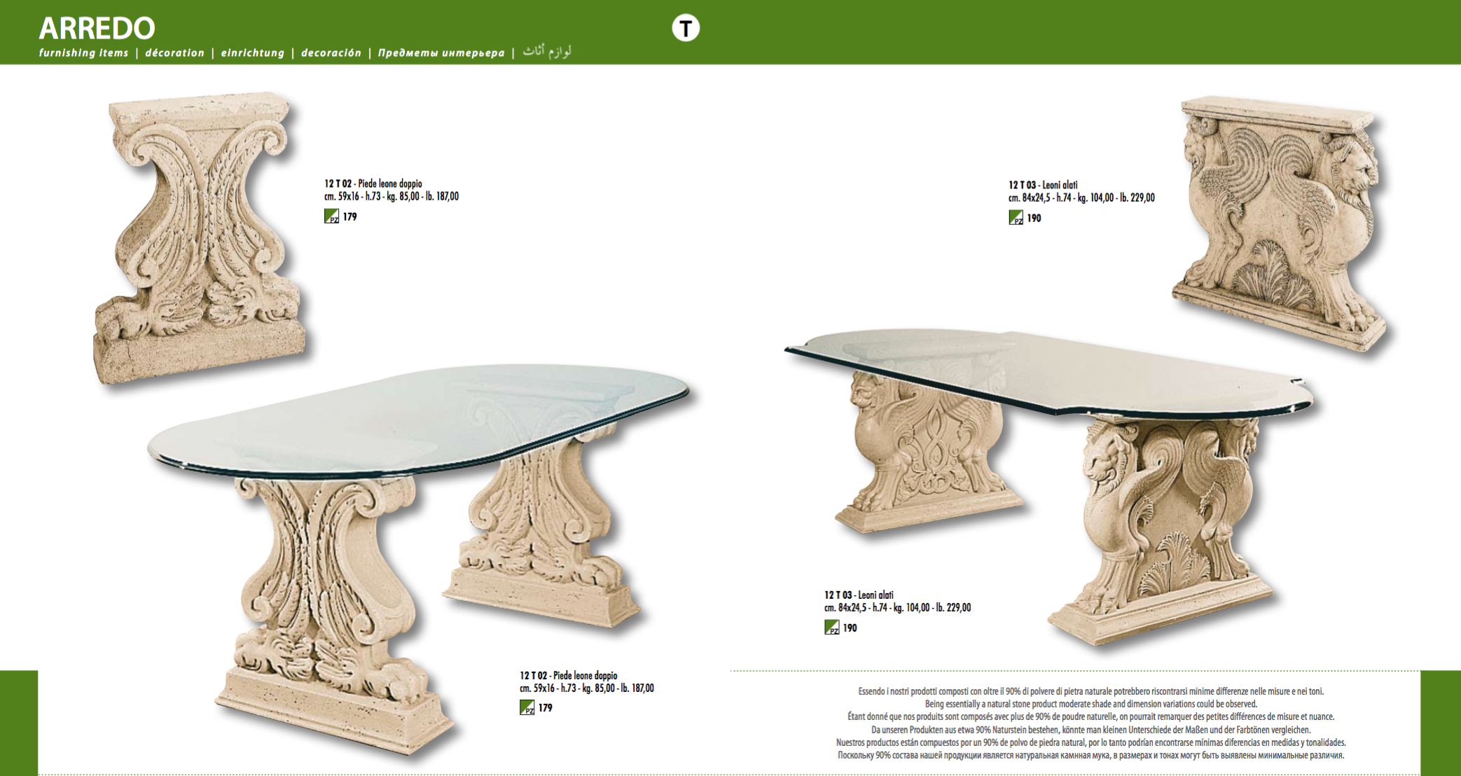 Tische und Tischfüße aus Kunststein