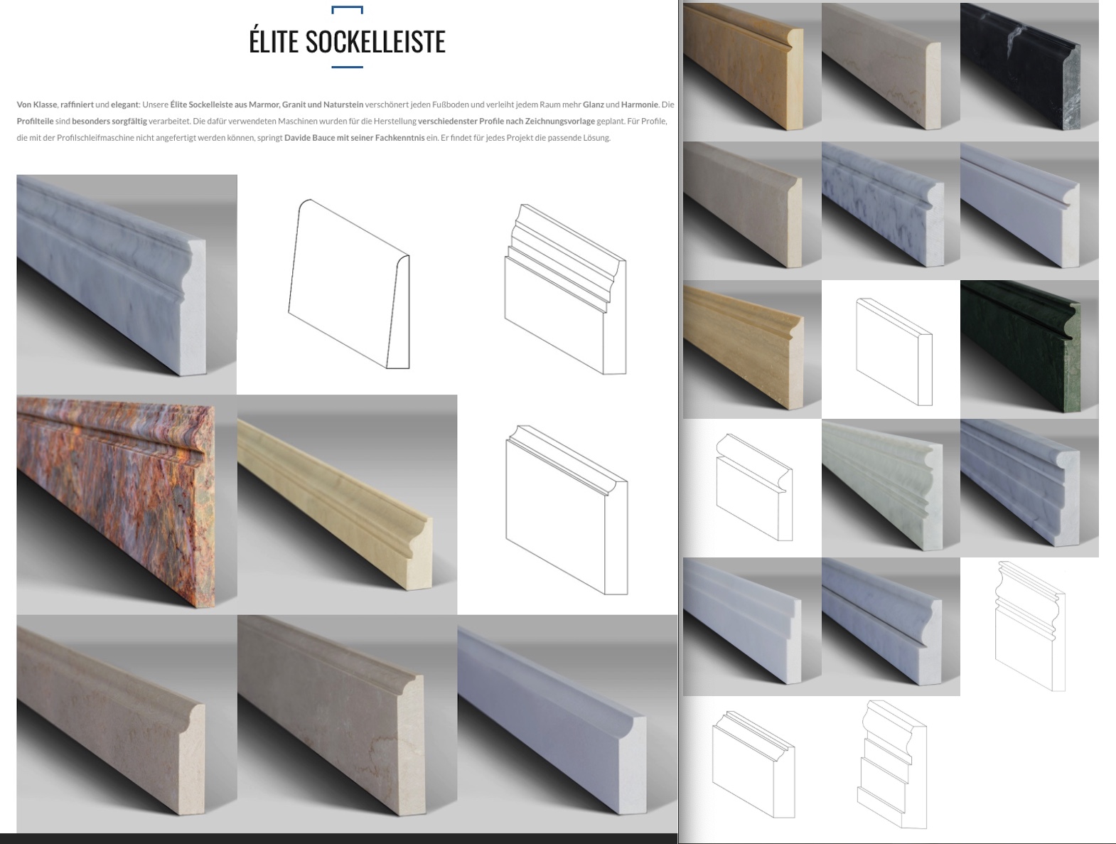 Sockelleisten, Bordüren und Zierleisten aus Naturstein und Kunststein