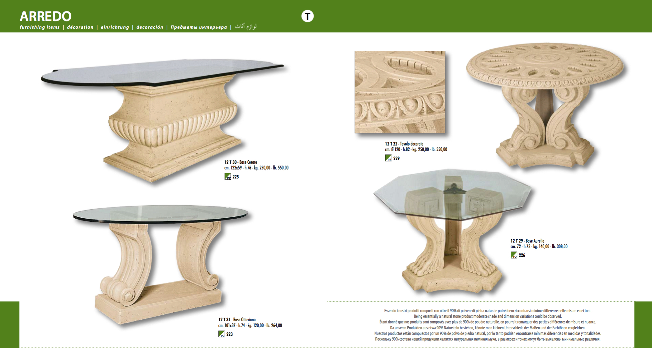 Tische und Tischfüße aus Kunststein