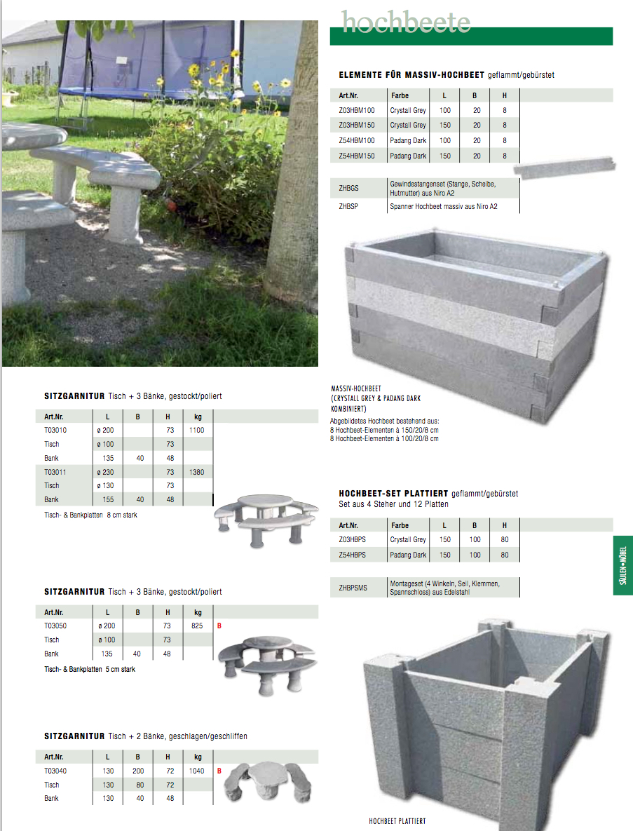 Möbel, Hochbeete und Säulen für den Garten