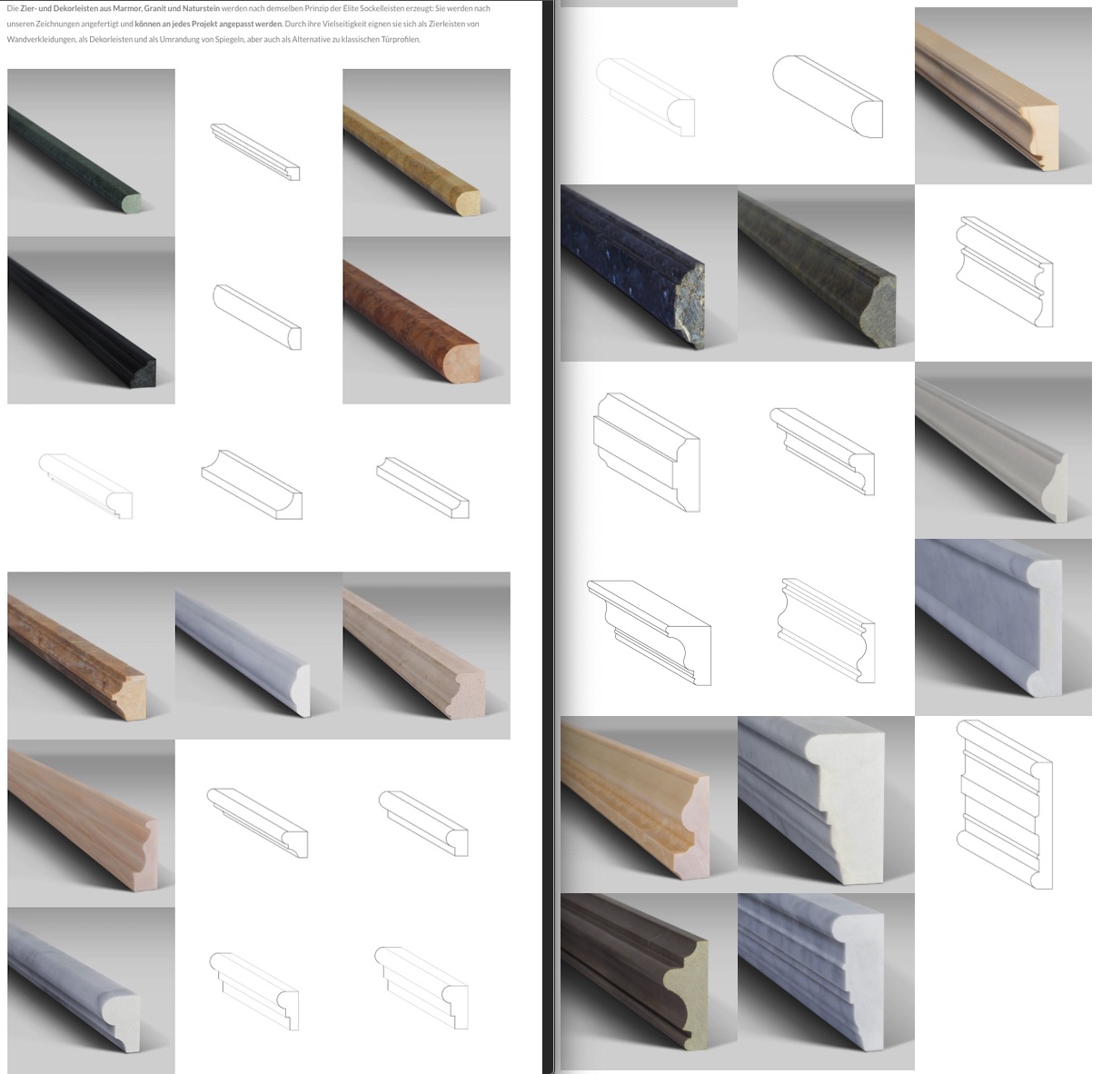 Sockelleisten, Bordüren und Zierleisten aus Naturstein und Kunststein